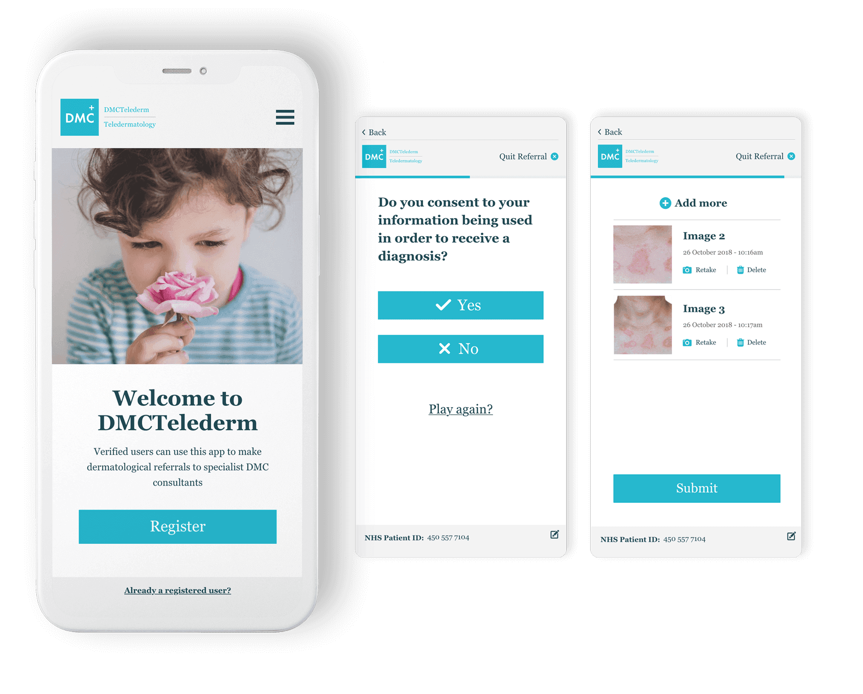 DMC Telederm app on mobile devices